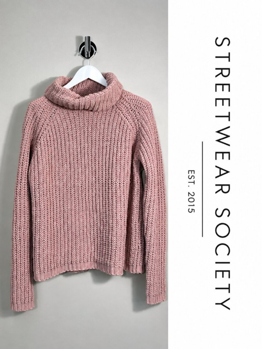 Streetwear Society Women’s Pink Chenille Turtleneck Sweater Size M Cozy Chunky K